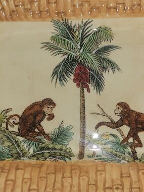 Ceramic Tropical Monkey Decorative Plate in Cream and Brown